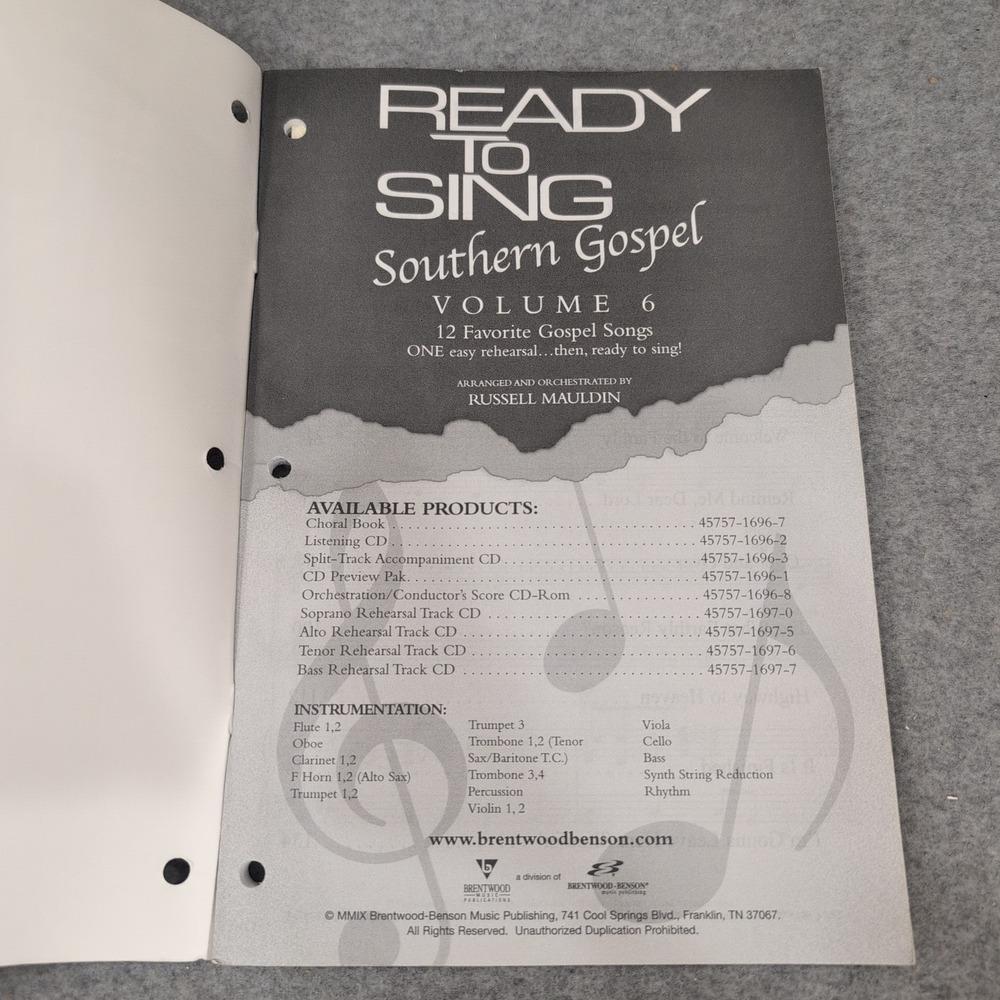 Ready to Sing Southern Gospel Volume 6 SATB Choral Book Russell Mauldin - Picture 2 of 3
